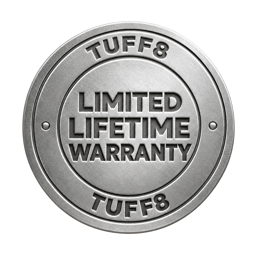 TUFF8 Lifetime Warranty seal
